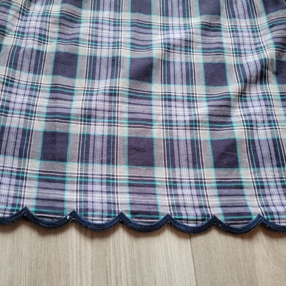 Talbots Plaid Scalloped Trim Floral Embroidered Top Blouse Size S Blue Purple - Picture 6 of 8